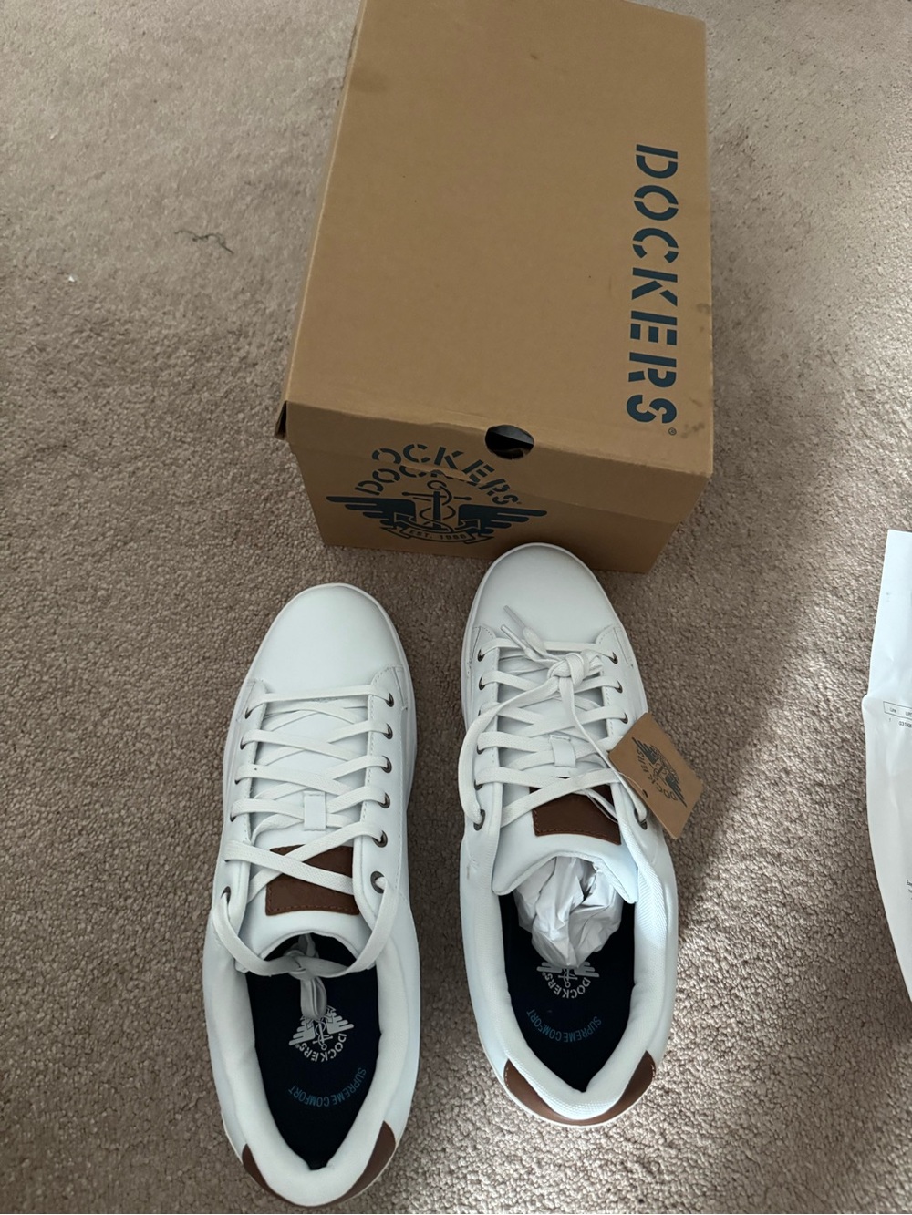Dockers Men’s White Sneakers with Brown Accents